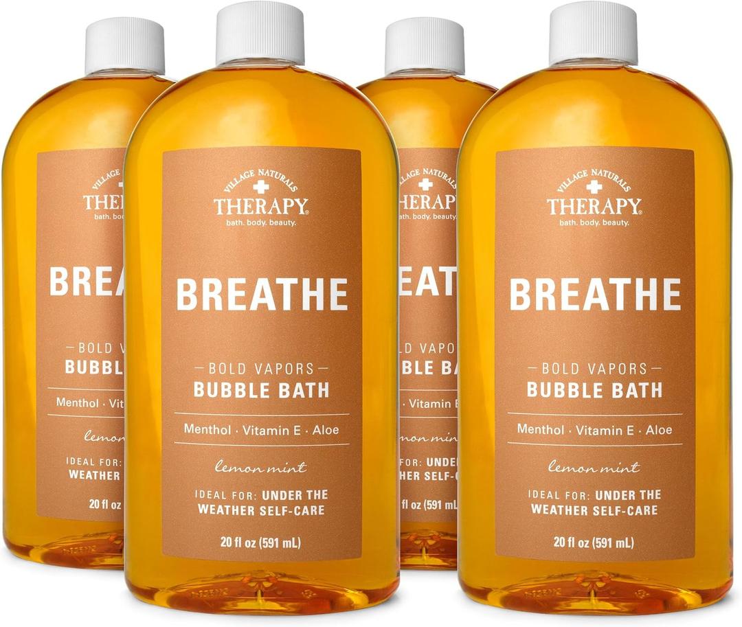 Village Naturals Therapy Breathe Bubble Bath, Lemon Mint Scent, 20 oz, Pack of 4