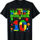 Builder 10 Year Old Log Cabin Boy 10th Birthday T-Shirt, Size: Large