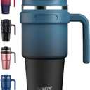 ALOUFEA 20 oz Insulated Coffee Mug Tumbler with Handle, Stainless Steel Travel Mug Tumbler with Lid and Straw,Double Wall Vacuum Leak Proof Ice Coffee Thermal Cup, Indigo Black