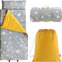 Toddlers Nap Mat with Removable Pillow and Soft Blanket, Lightweight Daycare Preschool Kindergarten Sleeping Bag, Travel Slumber for Kids Girls Boys (Stars)