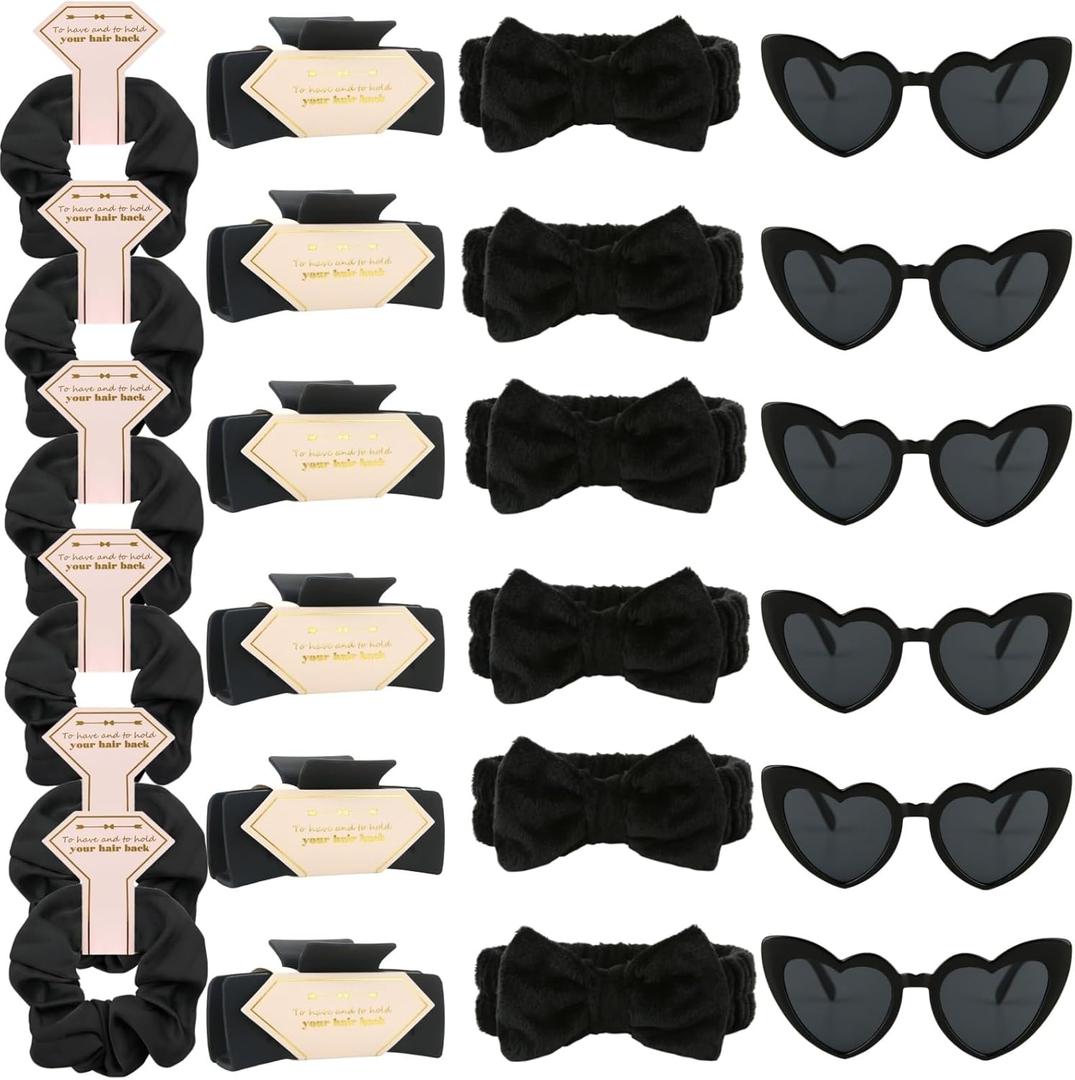 Bridesmaid Scrunchies Proposal Gifts Bachelorette Hair Claws Clips women heart sunglasses for Wedding Party Favors (Black headband 24pcs)