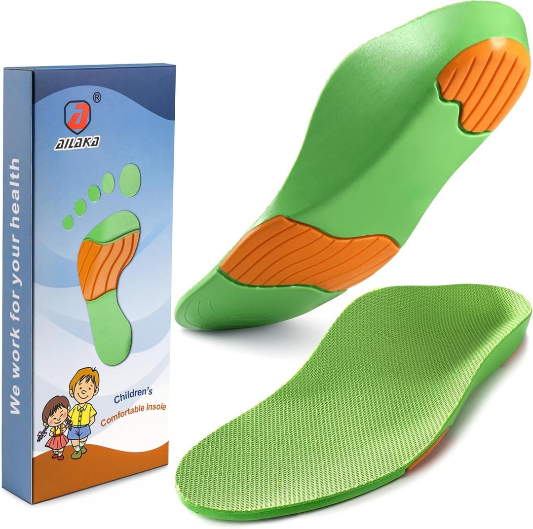Ailaka Kids Orthotic Cushioning Arch Support Shoe Insoles, Children Pu Foam Inserts for Flat feet, Plantar Fasciitis, Feet Heel Pain Relief (Green), Size: 5-7 M US Big Kid
