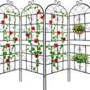 Lorenzo 4 Pcs 70 x 19.7 inch Metal Garden Trellis for Climbing Plants, Black Metal Coating Rustproof, Perfect for Supporting Climbing Plants Outdoor