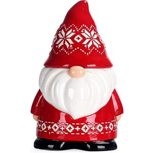 Bico Red Christmas Gnome 11 inch Air Tight Cookie Jar, Handpainted, Dishwasher Safe, Holiday Accent for Kitchen Counter