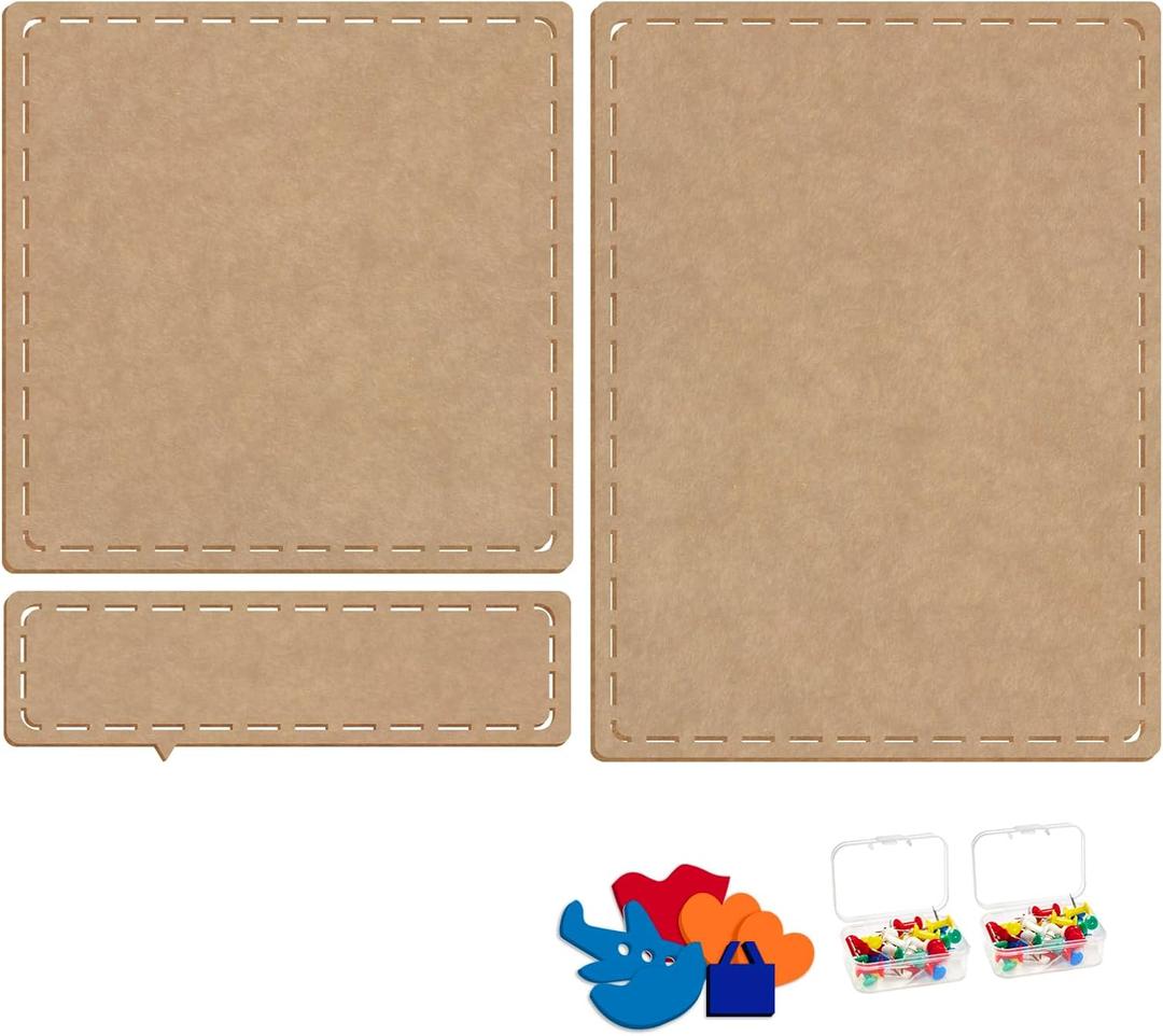 Foldable Felt Bulletin Board, 3pcs Cork Board 47"x32" Self-Adhesive Pin Board Framed Display Board with 60 Pins & 6 Decor Stickers, Felt Wall Board for Office School Home