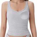 SUUKSESS Women Padded Cotton Ribbed V Neck Tank Top Summer Basic Going Out Tops (Large, Grey)