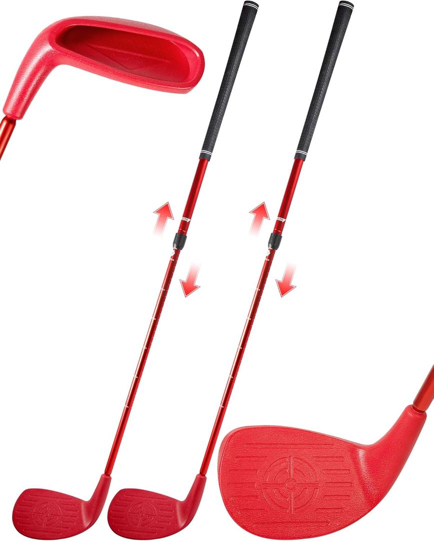 Backyard Golf Game Club 2 Pack with 5x 3.5 Oversize Head and Adjustable 22.5-37 Telescopic Aluminum Shaft for All Ages Toddlers Juniors Adults Play Outdoor Golf Yard Game Hit Plastic and Foam Balls
