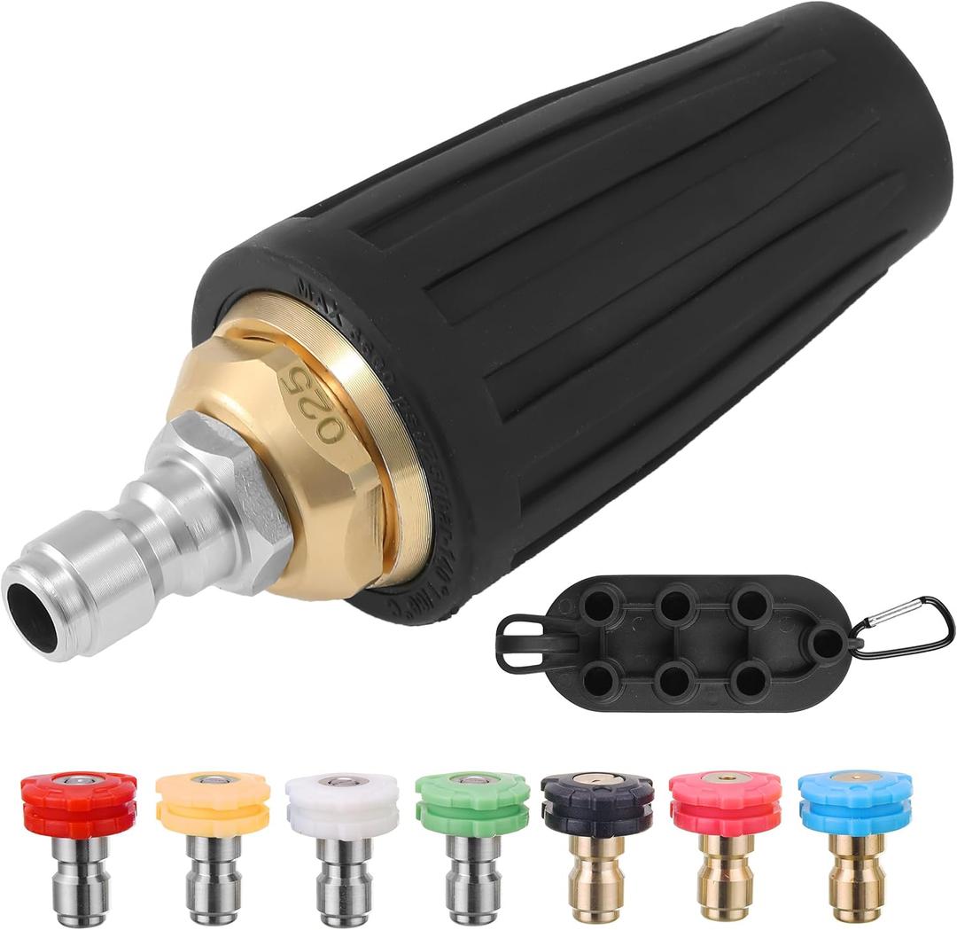 PWACCS Pressure Washer Nozzle Tips Full Set, 3600 PSI Rotating Turbo Nozzle for Power Washer 3.0 GPM, 7 Spray Tips Kit with Holder Multiple Degrees, 1/4" Quick Connect
