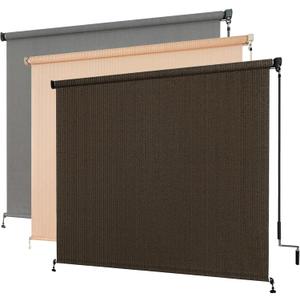Outdoor Roller Shade, Exterior Cordless Patio Roll Up Blinds with Splicing Design, Cordless Shade Cloth Roll Blinds for Porch Gazebo Pergola Balcony Backyard (8' W x 6' H, Mocha)