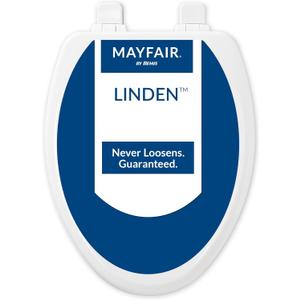 Mayfair Linden Slow Close Toilet Seat, Non Slip Heavy Duty Wood, Easy Install, Elongated, White