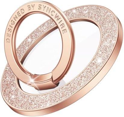 Syncwire Magnetic Phone Grip for MagSafe, Magnetic Sparkle Phone Ring Holder, Rotatable Kickstand Cell Phone Stand Removable MagSafe Accessories for iPhone 15 Pro Max 14 13 12,Android- Rose Gold