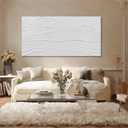 GAIDUOMAI White Canvas Wall Art Abstract Textured Painting Line Pictures Wall Decor Hand Painted Modern Wall Art for Living Room Dining Room Kitechen 24x48 Inch