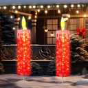 2pcs 5.2 ft Christmas LED Candle Decoration with Flickering Flame, Red Glitter 3D Design, Prelit Outdoor Decor for Yard, Porch, Holiday Party