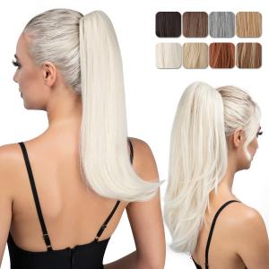 Clip in Ponytail Extension White Blonde 18 Inch Drawstring Pony Tails Hair Extensions for Women Long Straight Curly Tail Ponytail Hair piece Synthetic Fake Versatile Pony