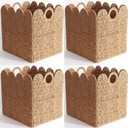 Scalloped Wicker Storage Cubes Basket, 12x12 Heavy Duty Paper rope/Hyacinth/Seagrass Baskets for Shelves, Foldable Natural Boho Square Bins (Renewable Paper Rope, 4PC) (4PCS)