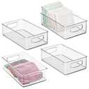 mDesign Small Plastic Storage Organizer Container Bin, Closet Organization for Hallway, Bedroom, Linen, Coat, Entryway - Holds Clothing, Blankets, Accessories, Toys - Ligne Collection, 4 Pack, Clear