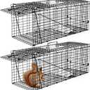 Qualirey 2 Pack Live Animal Trap Cage 17 x 7.09 x 8.27 Inch Cat Trap Cage, Foldable Steel Humane Catch and Release Animal for Groundhog Squirrel Raccoon Mole Gopher (Black)