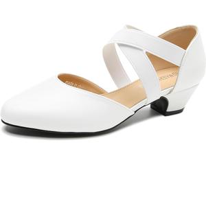 Women's Low Block Heel Pumps with Elastic Cross Straps, 1.57 Inch Heel Pull On Dress Dance Shoes(41)