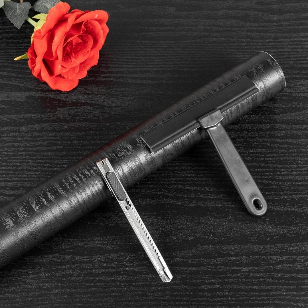 Black Wood Peel and Stick Paper with Tools 11.8" X 197" Decorative Self-Adhesive Contact Paper for Furniture Surfaces Easy to Clean Thickening Upgrade Increase Stomata and Reduces Bubble Generation