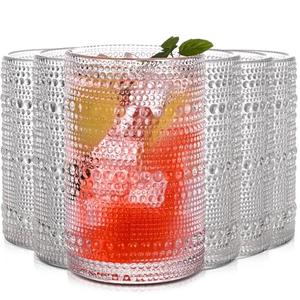 JPPSUJJ Vintage Hobnail Drinking Glasses Set of 6,15 oz Highball Glasses,Water Glasses Cups,Kitchen Glasses for Cocktail,Iced Coffee,Beer,Ice Tea,Wine,Whiskey,Water