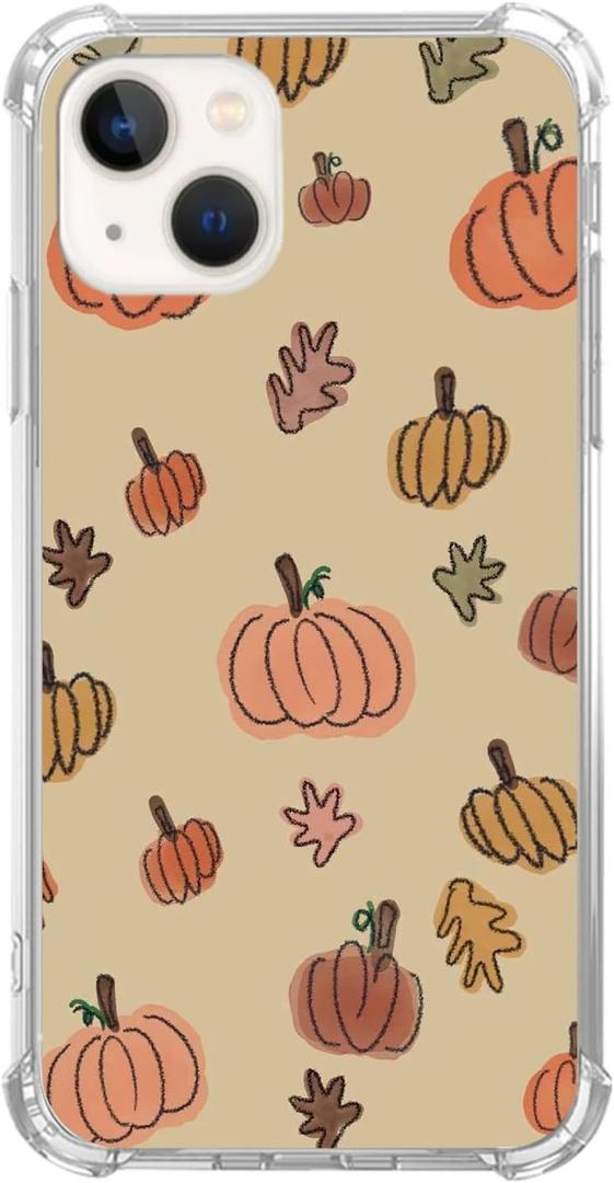 Watercolor Pumpkin Fall Leaves Case Compatible with iPhone 14, Cute Halloween Vibe Case for iPhone 14, Trendy Unique Design TPU Bumper Cover Case