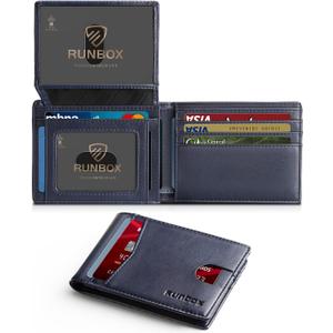 RUNBOX Wallet for Men Slim Rfid Leather 2 ID Window With Gift Box (Classic blue-new)