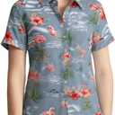 SSLR Big Girls Hawaiian Shirt Beach Tropical Summer Casual Short Sleeve Button Down Shirt,XL