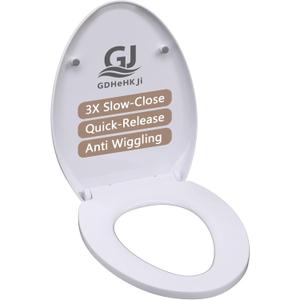 Toilet seat Elongated with Slow Close Hinges, Never Loosen and Easily Remove,easy cleaning Plastic, White (17.72"L x 14.37"W)