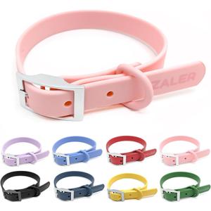 ZALER Waterproof Dog Collar, Adjustable Odor Proof Dog Collars Easy to Clean, Soft Comfortable Pet Collars for Small Dogs Pink, ( Length:8.6''-12.6''; Width:0.75'')