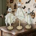 Halloween Ghost Decor - 3PCS Primitive Wooden Ghost Kit for Farmhouse Table Centerpieces Shelf Mantel Kitchen Decor (Set of 3, Natural)