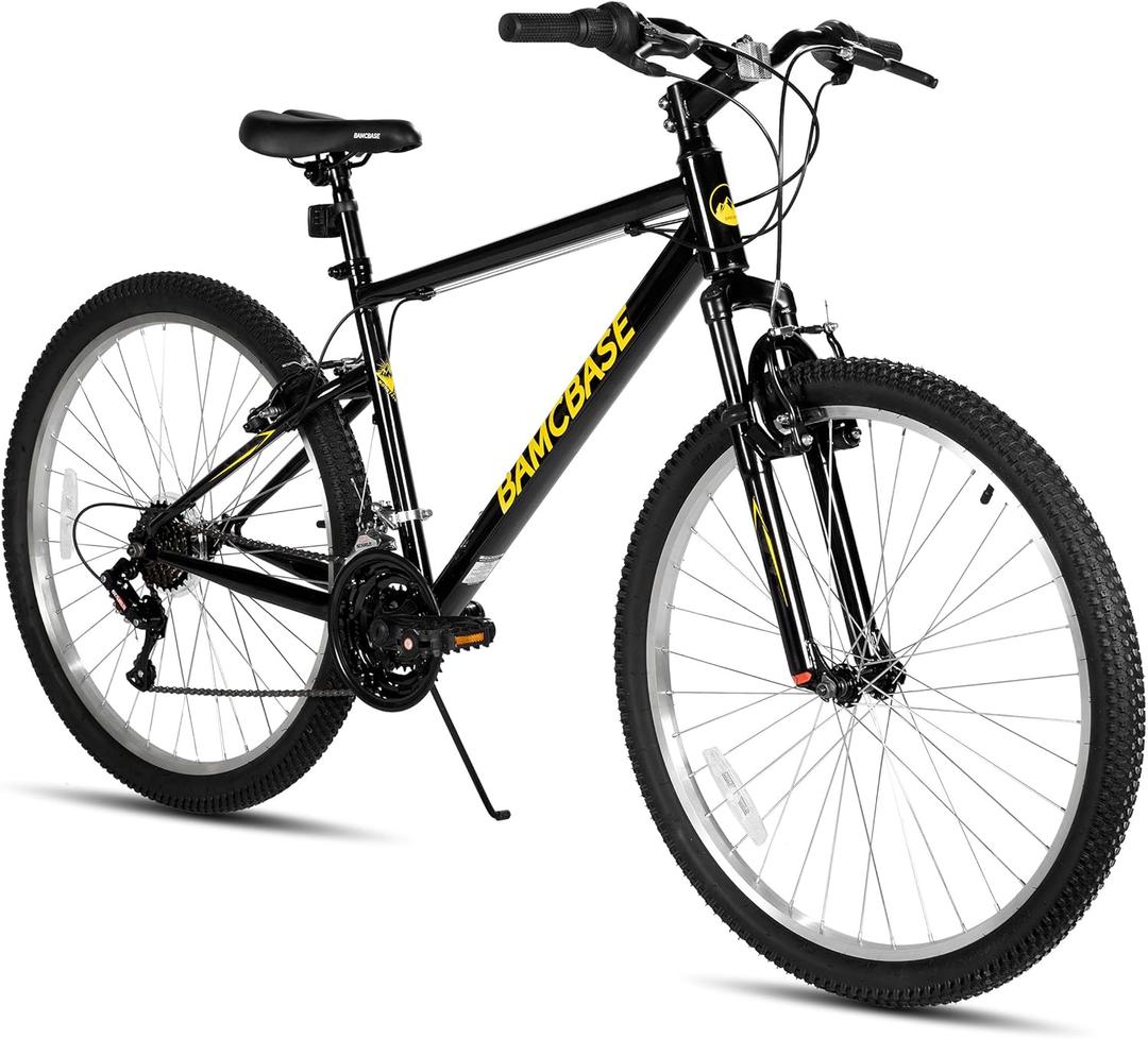 HILAND 26 27 Inch Mountain Bike, Mens Womens MTB with 18 Speeds, High-Tensile Steel Frame, V Brake, Hardtail Bicycle for Adults (black)