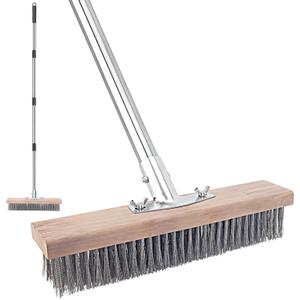 Stainless Steel Wire Scrub Brush with Long Handle for Deck, Concrete, Patio Floor Cleaning, 59'' Heavy Duty Stiff Metal Bristle Scrubber Broom for Outdoor Moss Removal