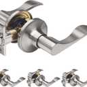 (4 Pack) CML Hardware Passage Door Lever in Satin Nickel, Non Locking Interior Door Handle for Hallway for Closet, Classic Wave Style, Reversible for Right & Left Handed, Removable Latch Plate