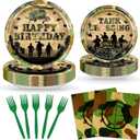 96 pcs Camo Birthday Party Decorations Army Birthday Party Plates and Napkins Disposable Camouflage Party Dessert Dinnerwares Serve 24 Guests