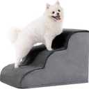 MIHIKK Dog Stairs Ramp, Curved 3-Step Dog Steps for Small Dogs and Cats, Pet Stairs for High Beds and Couch with Anti-Slip Washable Cover and Durable High Density Foam, Dark Grey