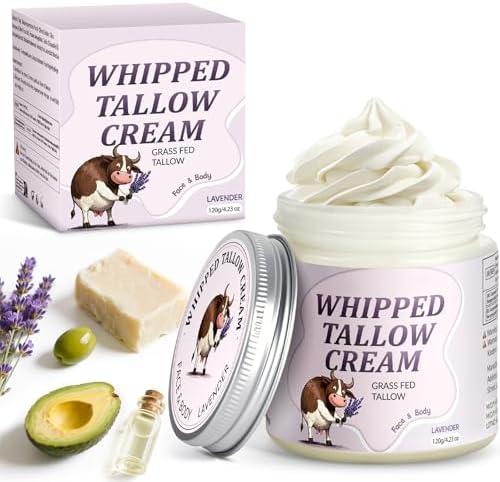 Pack Of 3  IIIMEIDU Beef Tallow for Skin, Tallow and Honey Balm for Face Moisturizer Cream, 100% Natural Organic Grass-Fed Beef, Honey, Vitamin E Oil for Body & Face (4.2 Oz, lavender/cream)