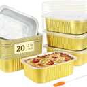 LNYZQUS 30oz Aluminum Pans Foil Baking Tins with Lids 20 Pack, 7"x5" Bread Loaf Pan Disposable Cake Tin,Heavy Duty Foil Leftover Containers,Deep To Go Containers Holders for Heating Meal Prep