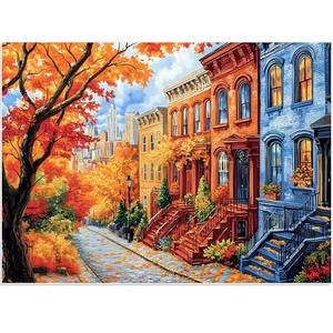 500 Pieces Jigsaw Puzzles for Adults, Beautiful Fall Street Puzzle for Adults Elderly, Recycled Paper Autumn Puzzle 500 Pieces, Glossy, Sturdy Pieces Challenging Family Game (20.5x15in)