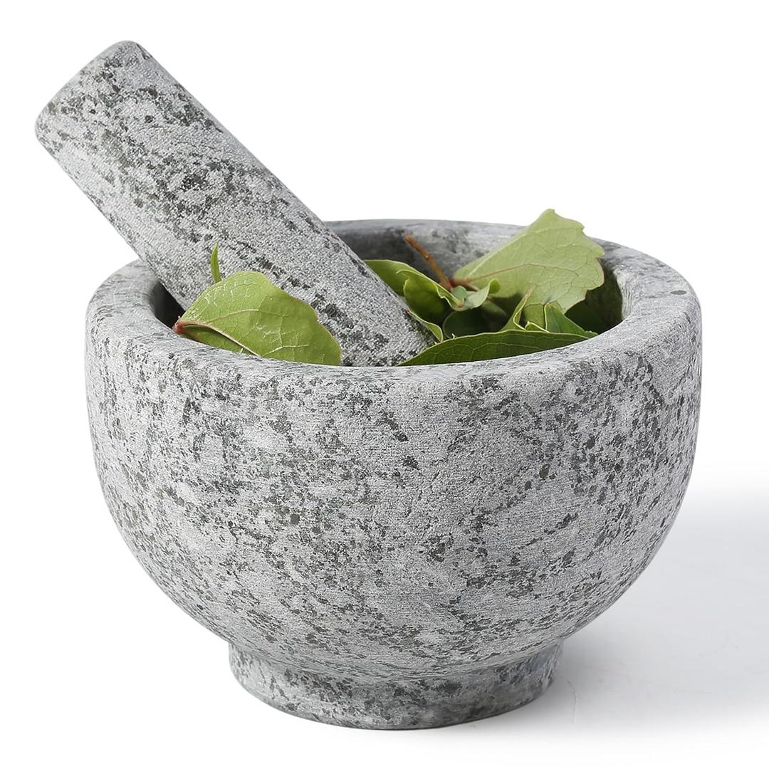 Koville 5 Inch 1.5 Cup-Capacity Mortar and Pestle Set - Heavy Natural Granite Spice Grinder Bowl, Unpolished Heavy Granite for Organic Appearance, Solid Stone Grinder Marble Spice Herb Grinder