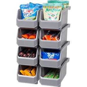 Plastic Containers for Organizing and Storage Bins for Closet, Kitchen, Office, Garage or Pantry Organization, Stackable Bins, Medium (11" x 5" x 5.5"), 8-Pack, Grey