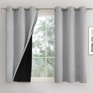 QUEMAS Short Blackout Curtains for Bedroom 45 Inch Length 2 Panels Set, Thermal Insulated Sun Blocking Soundproof Grommet Window Curtains with Thick Black Liner, Each 42 Inch Wide, Light Grey