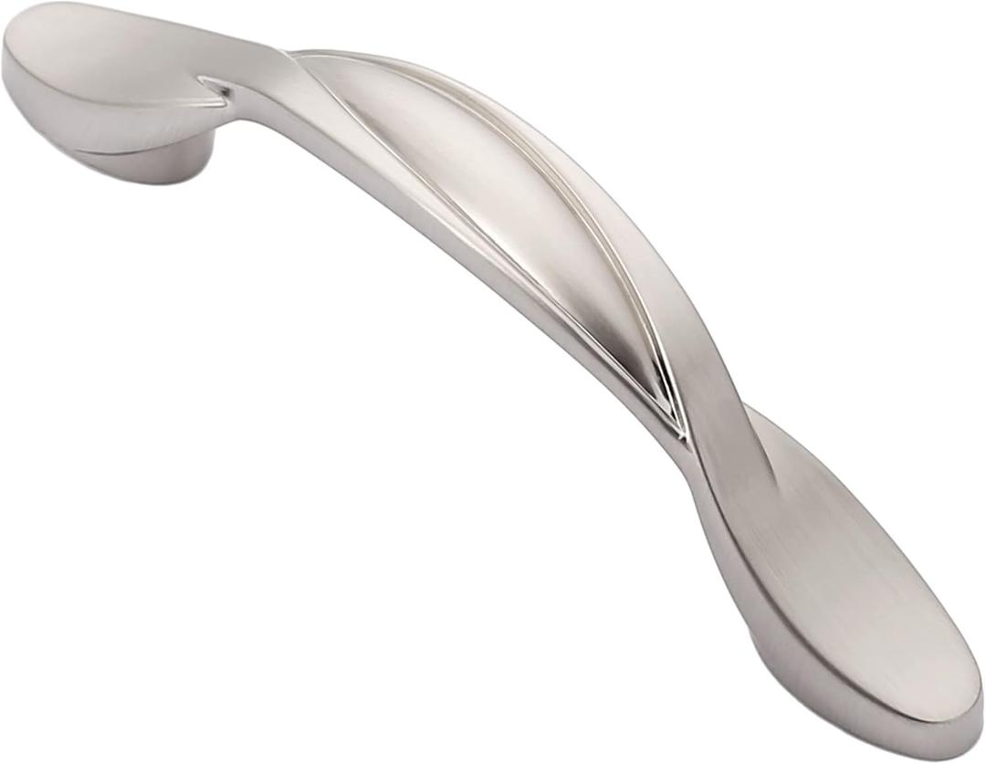 Alzassbg 10 Pack Brushed Satin Nickel Cabinet Pulls, 3 Inch(76mm) Hole Centers Arch Twisted Cabinet Handles Kichen Hardware for Cabinets and Drawer AL3027SN