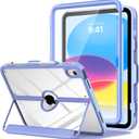MoKo for iPad 11-inch (A16) 11th Generation Case 2025/ iPad 10th Generation Case with Pencil Holder 2022 10.9 inch, Built-in Screen Protector Clear Back, Multi Angle Viewing Stand, Lavender