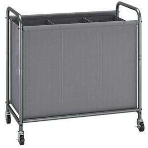 STORAGE MANIAC Rolling Laundry Hamper, 165L Laundry Basket with Lockable Wheels, Triple Clothes Sorter Cart, 3 Bag Clothes Separator Hamper for Closet, Bathroom, Laundrys Room, 3 Section Gray