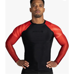 Essential Long Sleeve Compression Rash Guard, Red, Size L