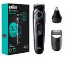 Braun All-In-One Style Kit Series 3 3430, 3-in-1 Trimmer for Men with Beard Trimmer, Ear & Nose Trimmer, Hair Clippers, Ultra-Sharp Blade, 20 Length Settings, Washable (5 Piece Set, Black)