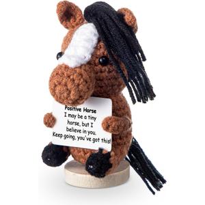 Seenelling Positive Horse Crochet Gifts for Women Men Easter Handmade Emotional Animal Cute Birthday Gift Inspirational Knitted Toy with Card for Graduation Anniversary Lover Wedding Coworker