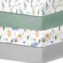 Bimocosy Crib Sheets for Boys Girls, Fitted Crib Sheet 4 Pack for Standard Crib and Toddler Mattresses, Super Soft Breathable Microfiber Baby Sheet 28x52x8in, Leaf/Bear/Gray/Green (Leaves)