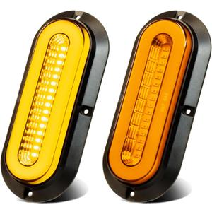 2Pcs 6" inch Oval Amber 52 LEDs Trailer Lights w/Flange Surface Mount Halo LED Parking Turn Signal Tail Marker Light Patented Sealed Submersible IP67 for Boat Truck/RV/Van, DC 12V
