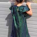 GRACE KARIN Girls Sequin Dress Short Flutter Sleeve Flare Silhouette Midi Dress with Hairbow 5-12Y (5-6 Years, Green on Black)